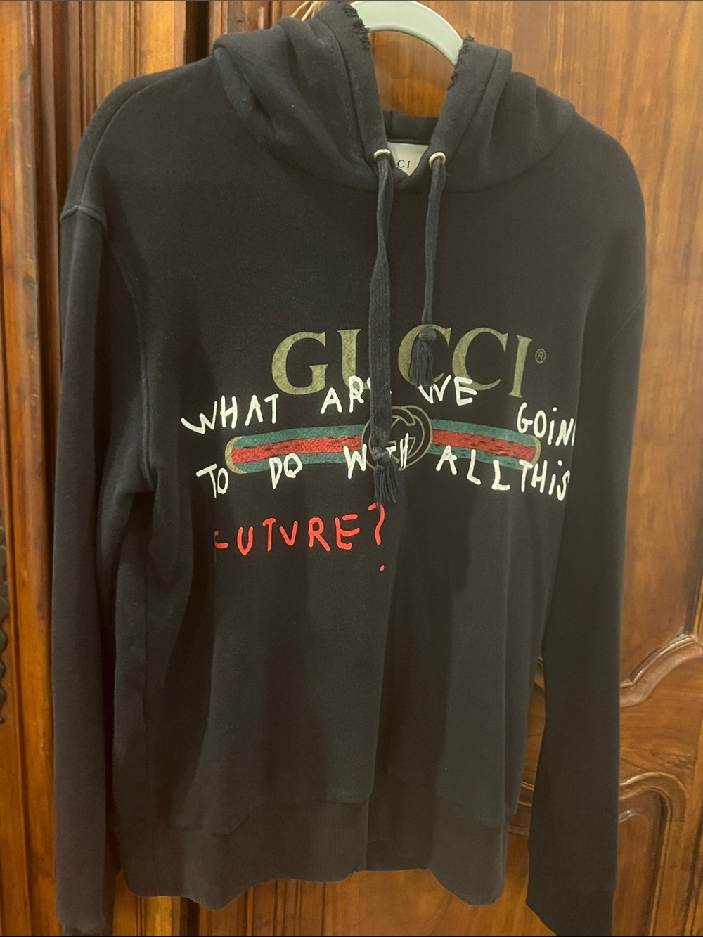 Gucci Black Hoodie with Green & Red Stripe and White Script - Picture 14 of 15